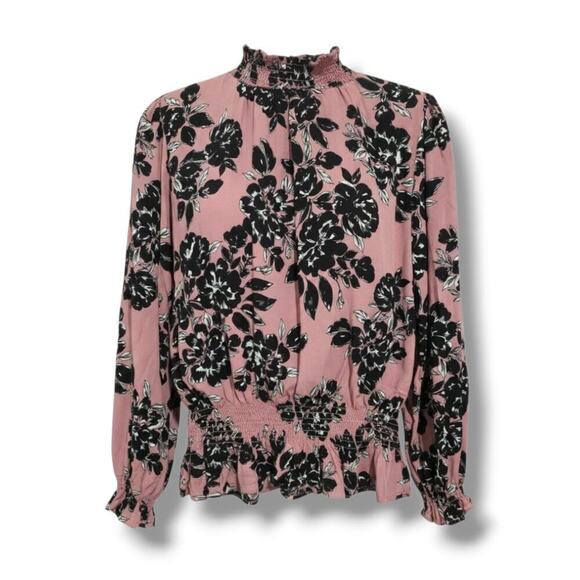 Adrienne Vittadini Tops - Adrienne Vittadini Pink Floral Smocked Long Sleeve Blouse – Size Large